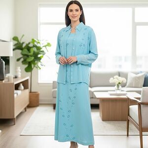 Lutar Silk Aqua Maxi Dress Set Sz M *Fading